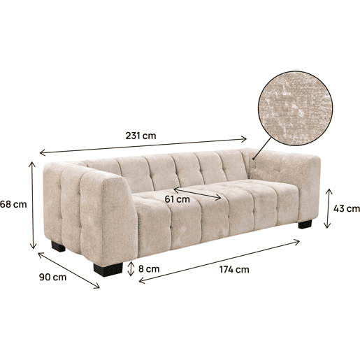 Sofá reto de design em tecido chenille 3 lugares Foch - Bege
