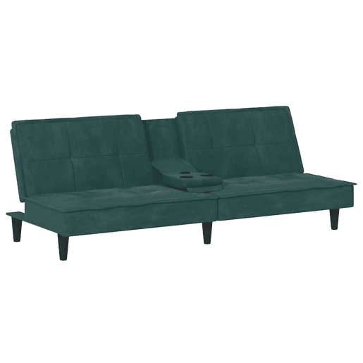 vidaXL Sofá-cama com suportes para copos veludo verde-escuro vidaXL Sofá-cama com suportes para copos veludo verde-escuro