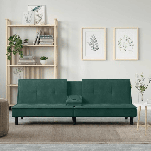 vidaXL Sofá-cama com suportes para copos veludo verde-escuro vidaXL Sofá-cama com suportes para copos veludo verde-escuro