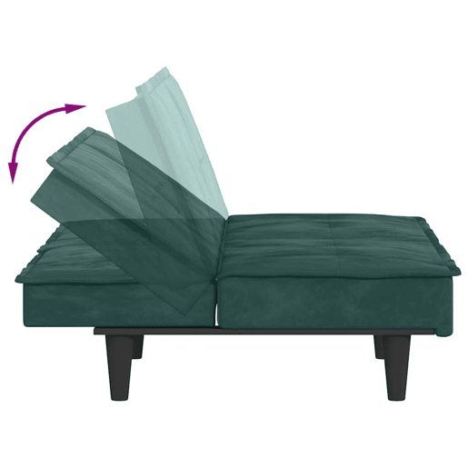 vidaXL Sofá-cama com suportes para copos veludo verde-escuro vidaXL Sofá-cama com suportes para copos veludo verde-escuro