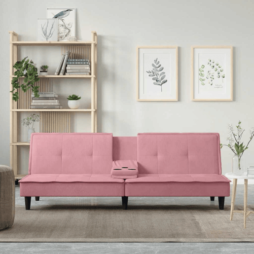 vidaXL Sofá-cama com suporte para copos veludo rosa vidaXL Sofá-cama com suporte para copos veludo rosa