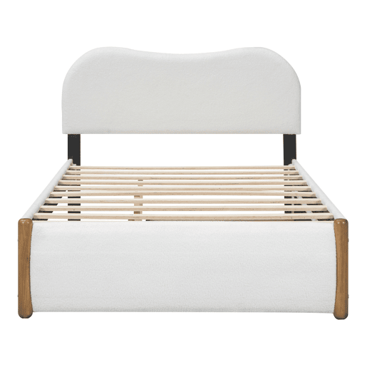 Cama estofada de pelúcia 140x200 cm - com estrado de molas extraível - com estrado de ripas de MDF - Branco