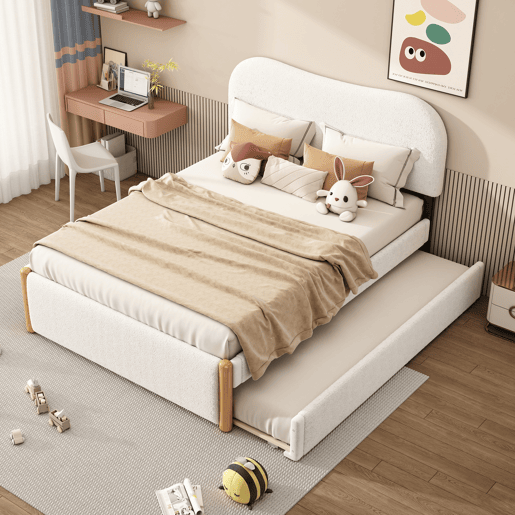 Cama estofada de pelúcia 140x200 cm - com estrado de molas extraível - com estrado de ripas de MDF - Branco