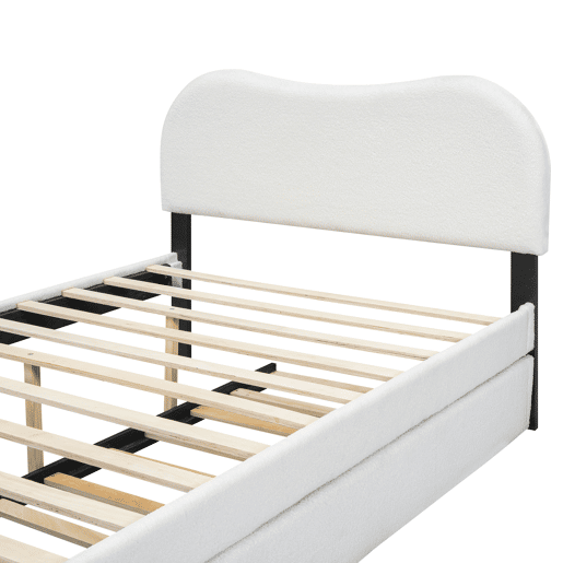 Cama estofada de pelúcia 140x200 cm - com estrado de molas extraível - com estrado de ripas de MDF - Branco