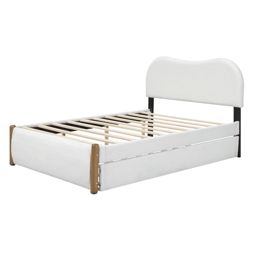 Cama estofada de pelúcia 140x200 cm - com estrado de molas extraível - com estrado de ripas de MDF - Branco