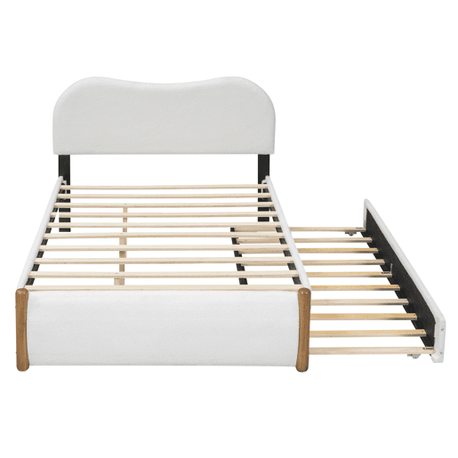 Cama estofada de pelúcia 140x200 cm - com estrado de molas extraível - com estrado de ripas de MDF - Branco