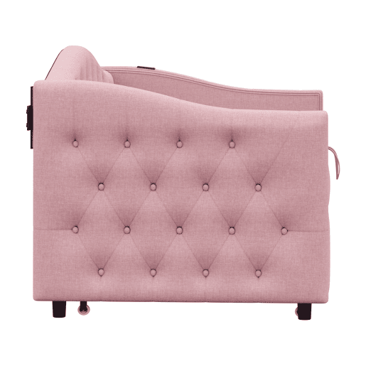 Cama com gavetão de linho 90x200 cm e 90x190 cm - com porta USB e estrado - Rosa