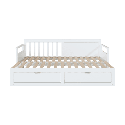 Cama com gavetão 90180x190cm madeira maciça - 2 gavetas com rodas - Branco