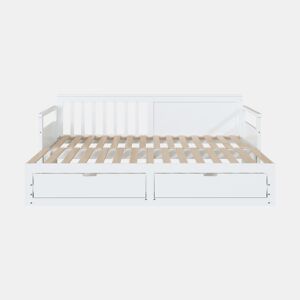 Cama com gavetão 90180x190cm madeira maciça - 2 gavetas com rodas - Branco