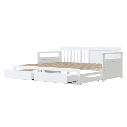 Cama com gavetão 90180x190cm madeira maciça - 2 gavetas com rodas - Branco