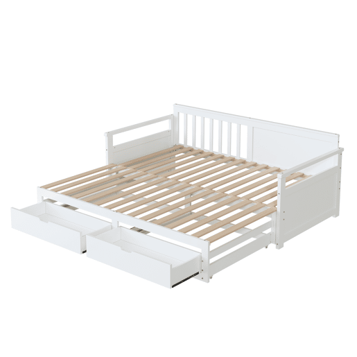 Cama com gavetão 90180x190cm madeira maciça - 2 gavetas com rodas - Branco