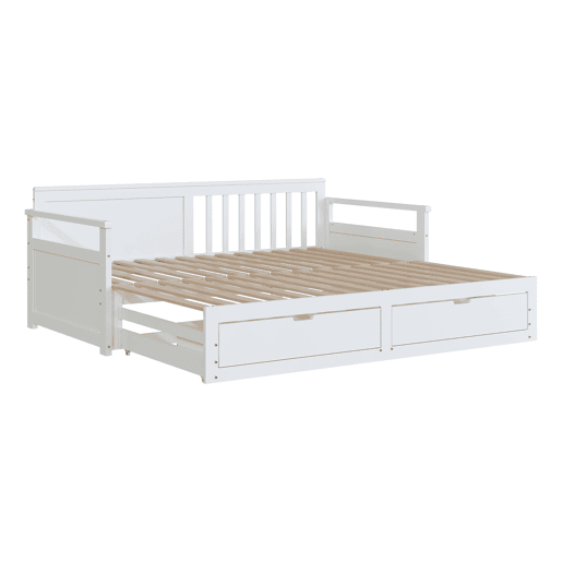 Cama com gavetão 90180x190cm madeira maciça - 2 gavetas com rodas - Branco
