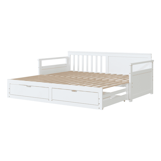 Cama com gavetão 90180x190cm madeira maciça - 2 gavetas com rodas - Branco