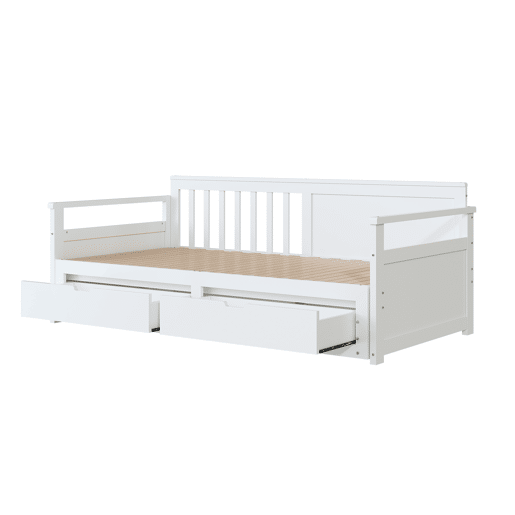 Cama com gavetão 90180x190cm madeira maciça - 2 gavetas com rodas - Branco