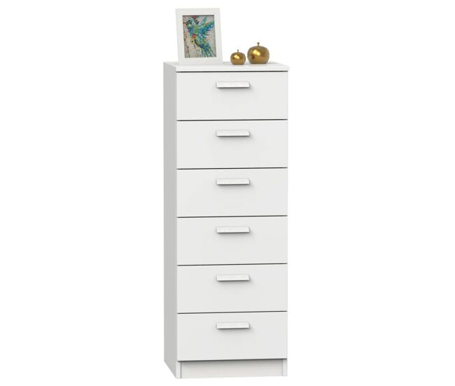 Sinfonier Con 6 Cajones en Melamina Color Blanco Mate 40x40x110 cm Para Dormitorios Grandes y Juveniles