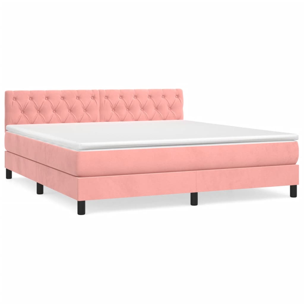 cama box spring con colchon terciopelo rosa 160x200 cm diseno de botones
