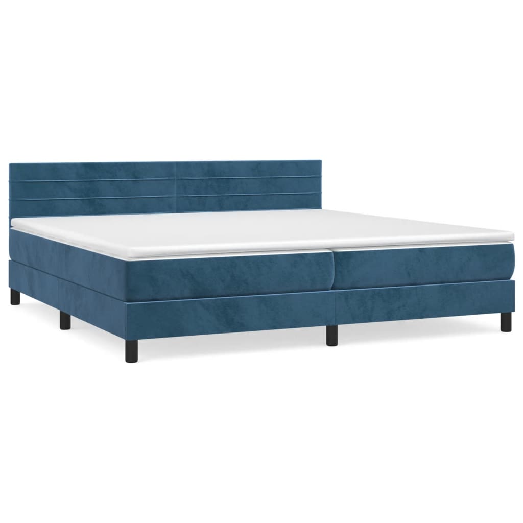 Cama box spring con colchón terciopelo azul oscuro 200x200 cm rayas horizontales