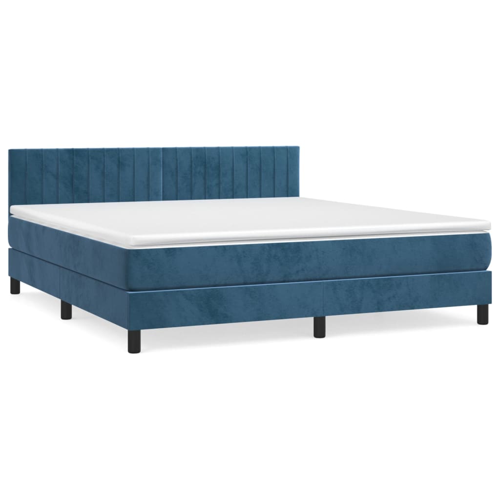 Cama box spring con colchón terciopelo azul oscuro 160x200 cm rayas verticales