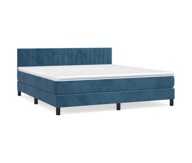 Cama box spring con colchón terciopelo azul oscuro 160x200 cm rayas verticales