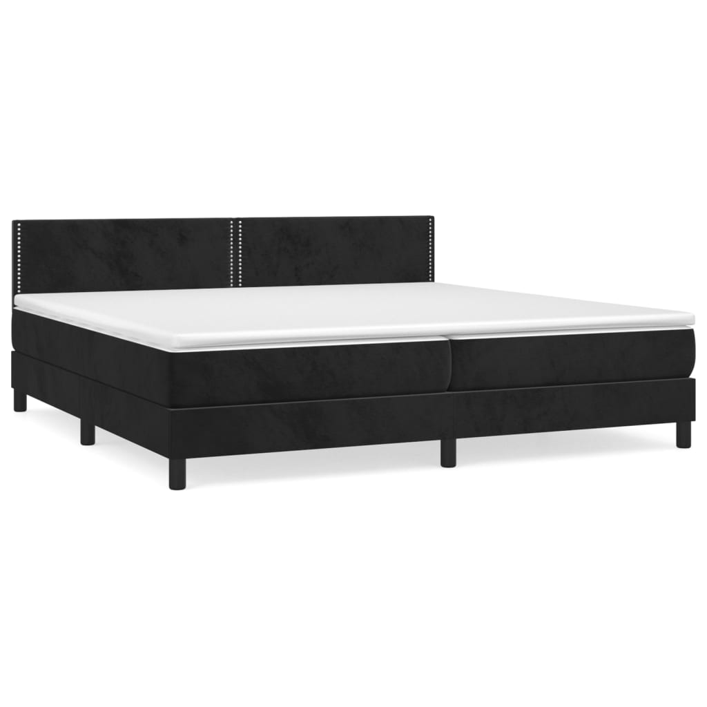 Cama box spring con colchón terciopelo negro 200x200 cm liso con clavos