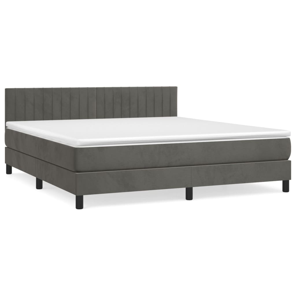 Cama box spring con colchón terciopelo gris oscuro 160x200 cm rayas verticales