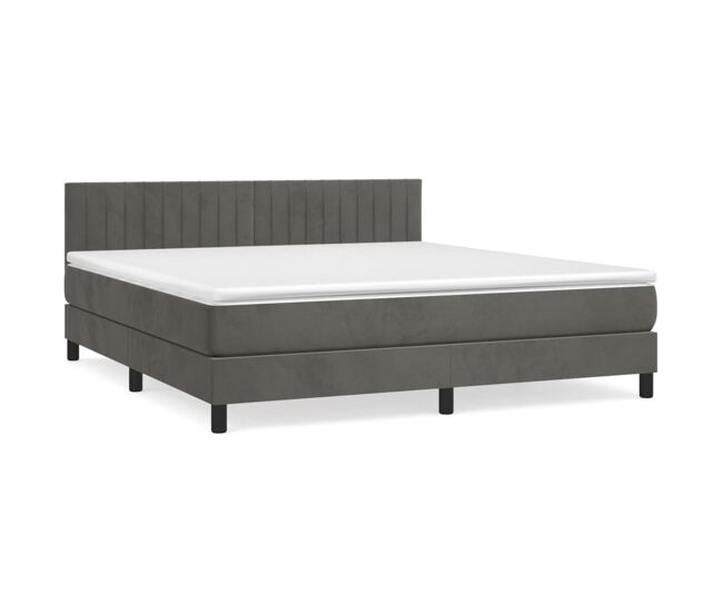 Cama box spring con colchón terciopelo gris oscuro 160x200 cm rayas verticales