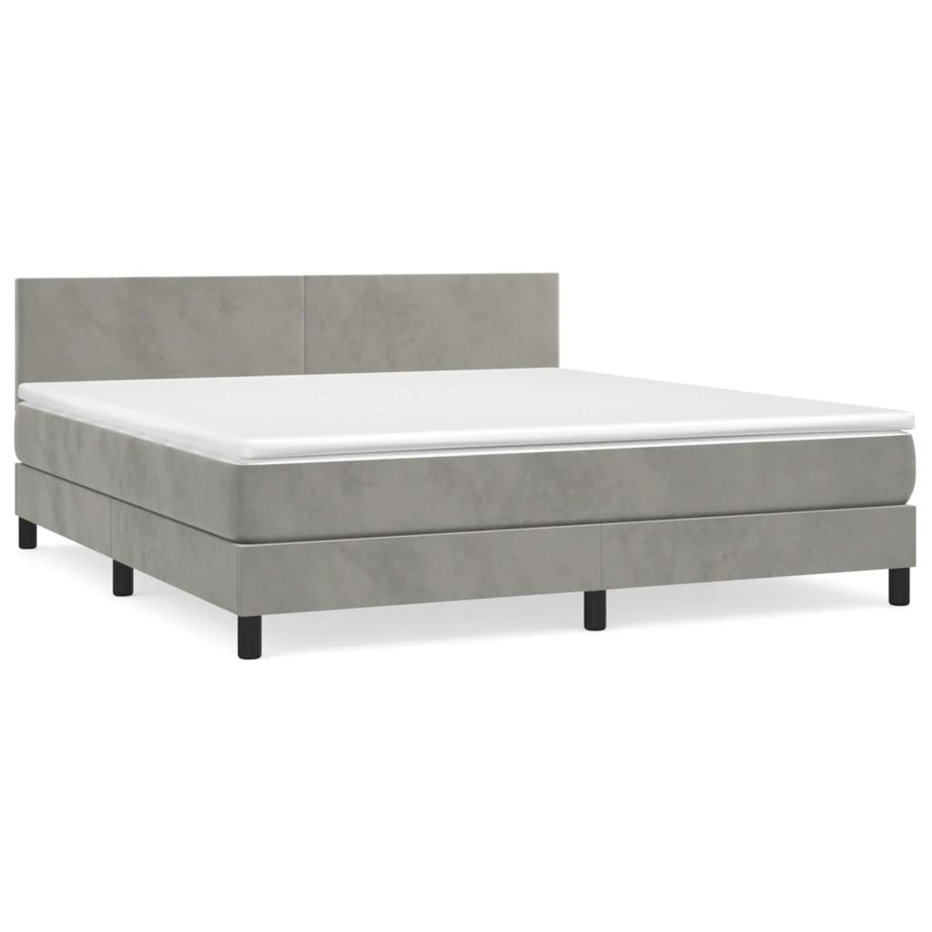 Cama box spring con colchón terciopelo gris claro 160x200 cm diseño plano