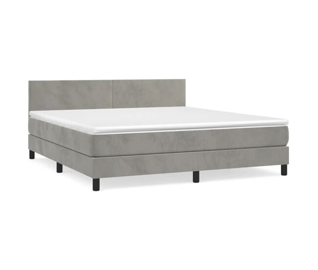 Cama box spring con colchón terciopelo gris claro 160x200 cm diseño plano