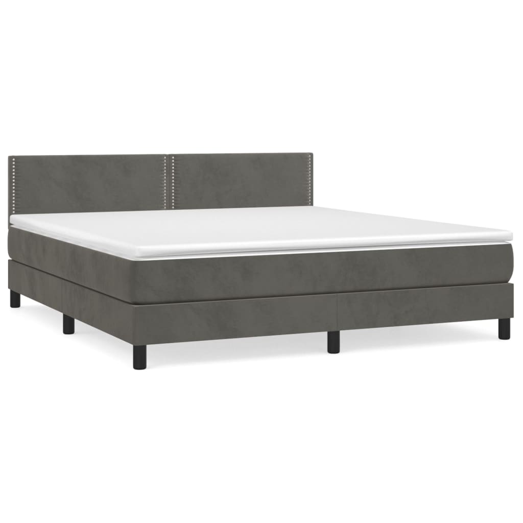 cama box spring con colchon terciopelo gris oscuro 180x200 cm liso con clavos