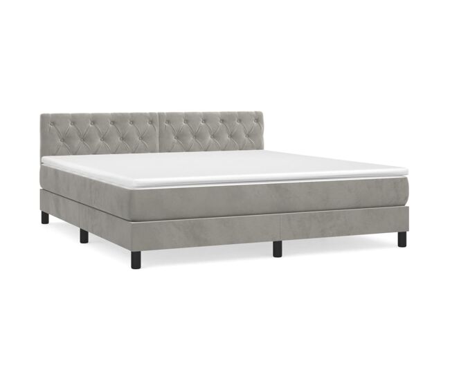 Cama box spring con colchón terciopelo gris claro 160x200 cm diseño de botones