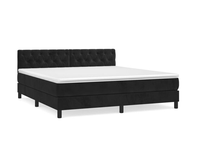 Cama box spring con colchón terciopelo negro 160x200 cm diseño de botones