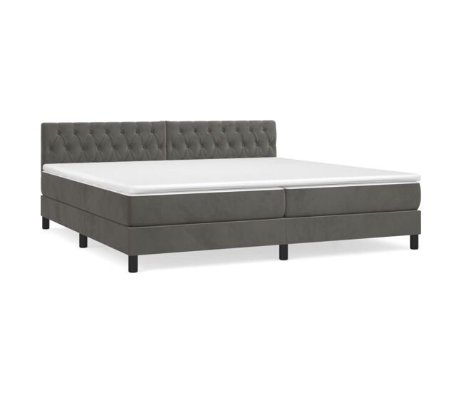 Cama box spring con colchón terciopelo gris oscuro 200x200 cm diseño de botones
