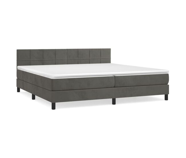 Cama box spring con colchón terciopelo gris oscuro 200x200 cm bloques con cuadros