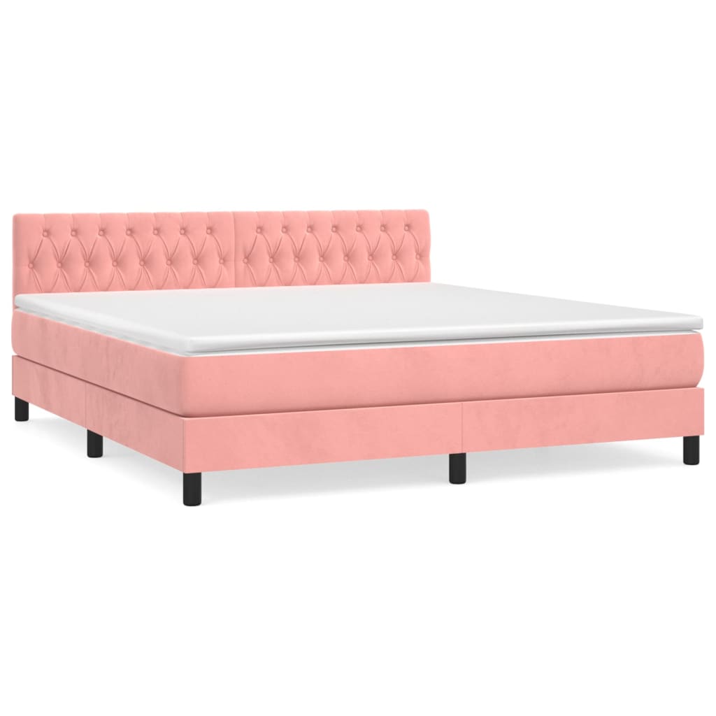 Cama box spring con colchón terciopelo rosa 180x200 cm diseño de botones