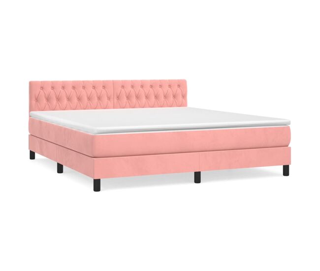 Cama box spring con colchón terciopelo rosa 180x200 cm diseño de botones