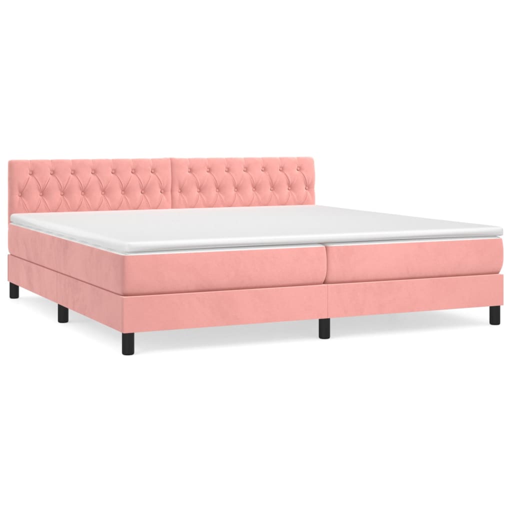 Cama box spring con colchón terciopelo rosa 200x200 cm diseño de botones