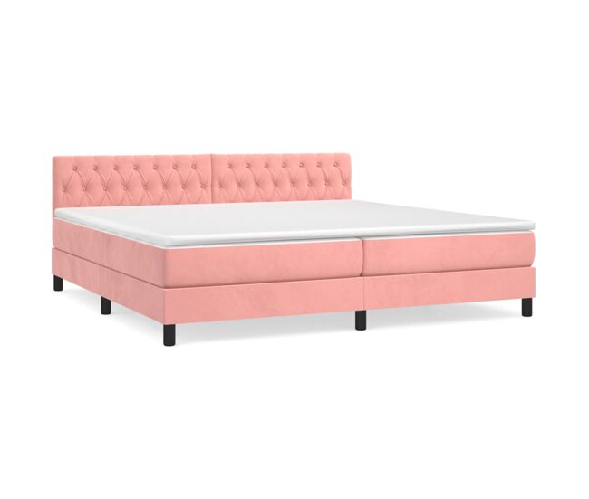 Cama box spring con colchón terciopelo rosa 200x200 cm diseño de botones