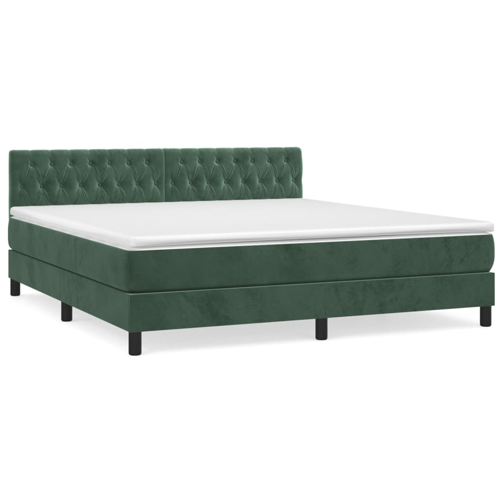 Cama box spring con colchón terciopelo verde oscuro 180x200 cm diseño de botones