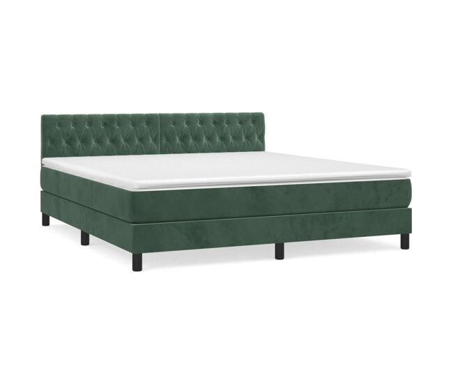 Cama box spring con colchón terciopelo verde oscuro 180x200 cm diseño de botones