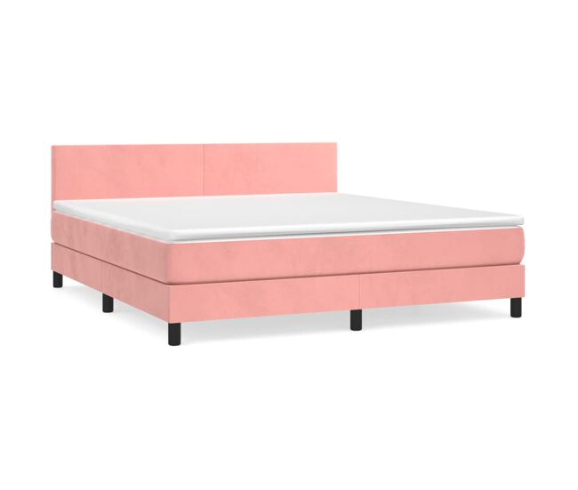 Cama box spring con colchón terciopelo rosa 180x200 cm diseño plano