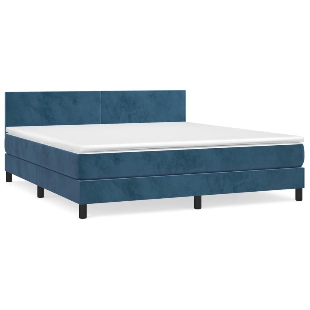 Cama box spring con colchón terciopelo azul oscuro 160x200 cm diseño plano