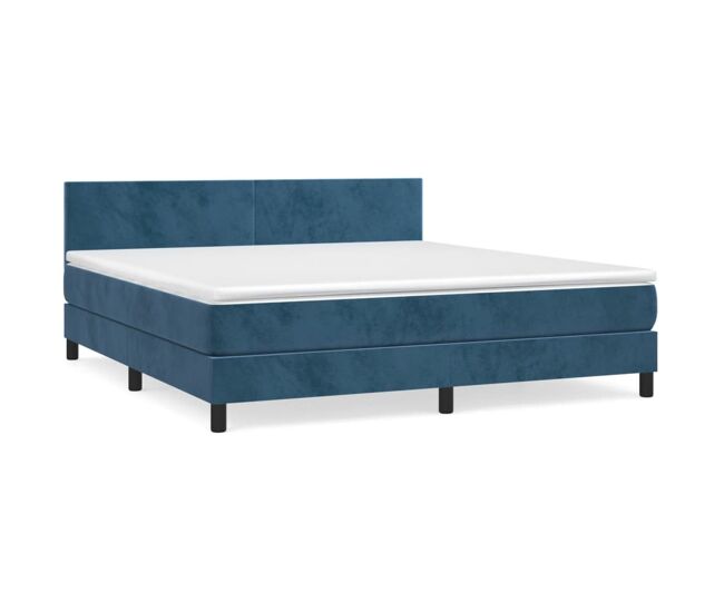 Cama box spring con colchón terciopelo azul oscuro 160x200 cm diseño plano