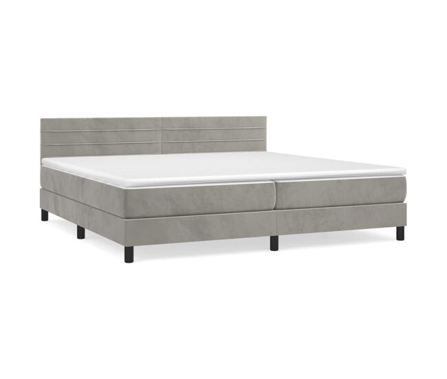 Cama box spring con colchón terciopelo gris claro 200x200 cm rayas horizontales