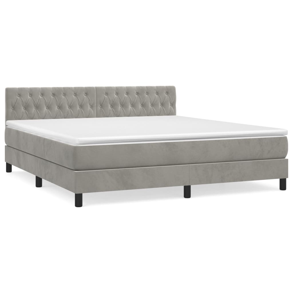 Cama box spring con colchón terciopelo gris claro 180x200 cm diseño de botones