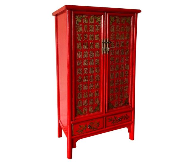 Armario de madera pintado a mano, rojo 100x57x183