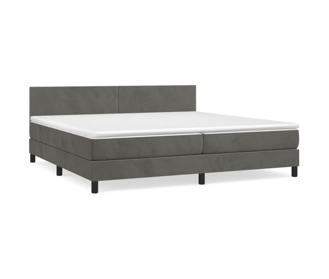 Cama box spring con colchón terciopelo gris oscuro 200x200 cm diseño plano