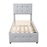 Cama com gavetão estofada 90x200cm - cabeceira regulável - tecido de linho - Cinzento