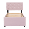 Cama individual 90x200cm em veludo - com cama de rodízio - com estrado de ripas - Rosa (colchão não incluído)