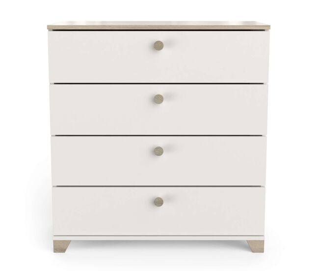 Cómoda Izzy de 4 cajones Dormitorio Color Blanco mate y Roble Kronberg 85x80x42 cm