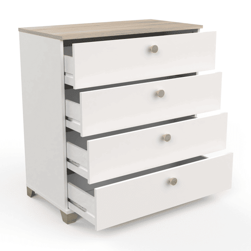Cômoda Izzy com gavetas de 4 quartos branco fosco e carvalho Kronberg 85x80x42 cm Cômoda Izzy com gavetas de 4 quartos branco fosco e carvalho Kronberg 85x80x42 cm